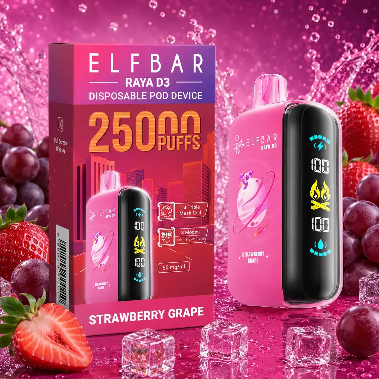 elfbar raya d3 vape 25k puffs - strawberry grape